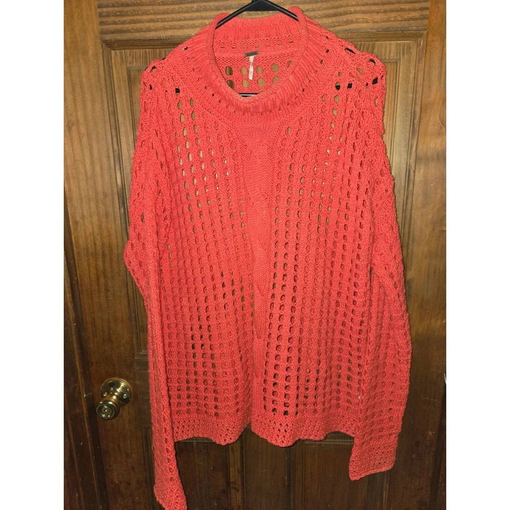 Free People Coral Open Knit Mock Neck Cable Detail‎ Sweater Womens Size Medium